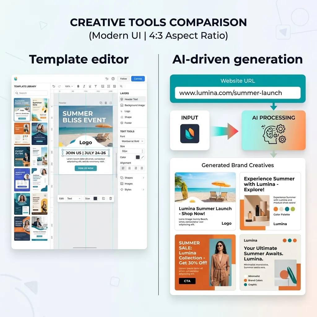 Template-based design versus AI-driven ad creative generation
