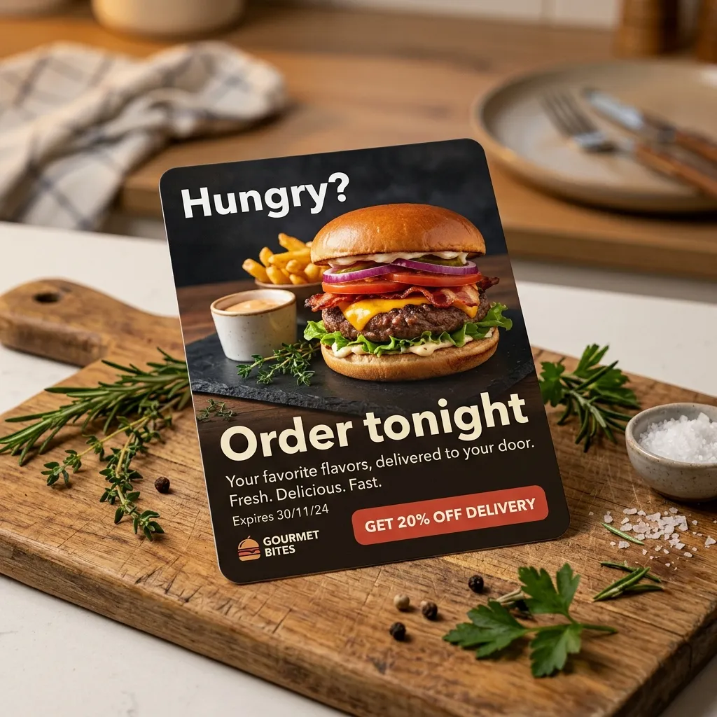Restaurant ad creative with food photography and order CTA