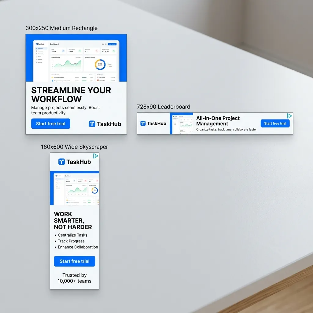 Google Display banner ad variants in multiple sizes